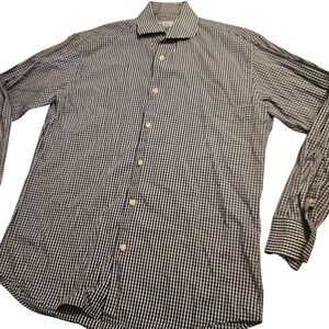 Bums Bees Shirt Mens 15.5 32/33 Blue White Slim Fit Gingham‎ Button Down Cotton